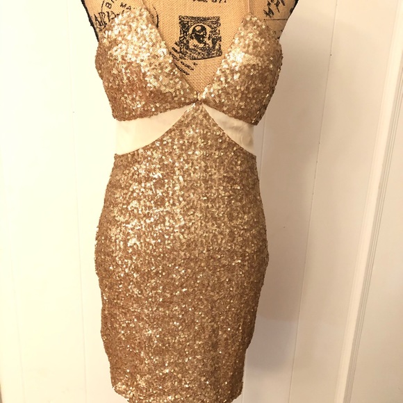 Gold Sequin Strap Dress - Picture 1 of 8